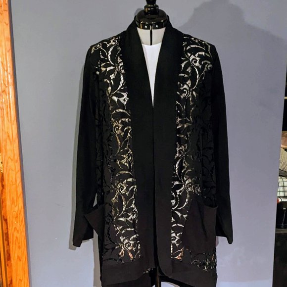 LOGO by Lori Goldstein Open Front Slub Cardigan w/Lace Detail XL - Picture 1 of 11